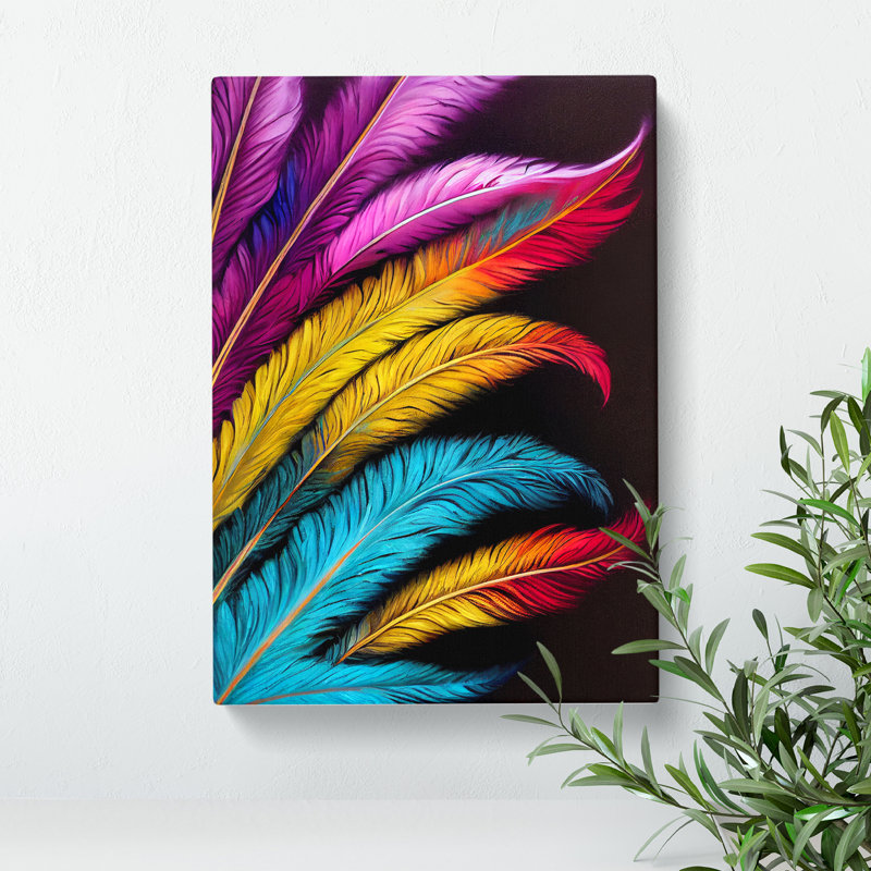 Vibrant Feathers No.2 - Wall Art, 50cm H x 35cm W x 3cm D, Wrapped Canvas, No Matte