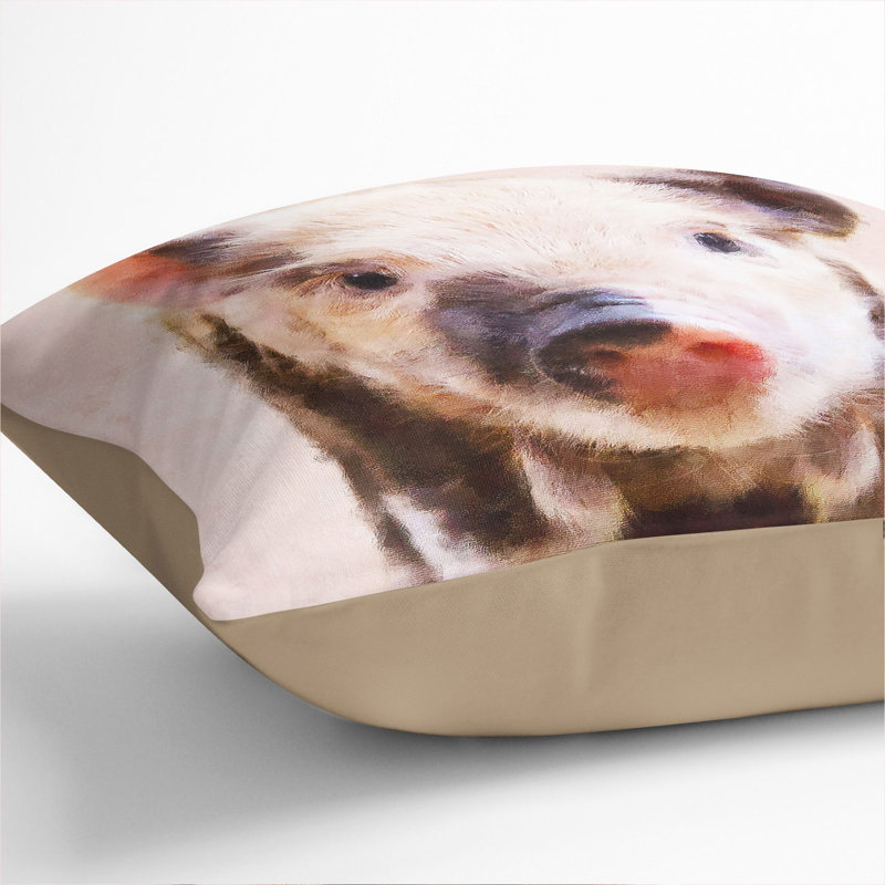 Pig Painting Square Throw Cushion, 40cm H x 40cm W x 15cm D, Stone