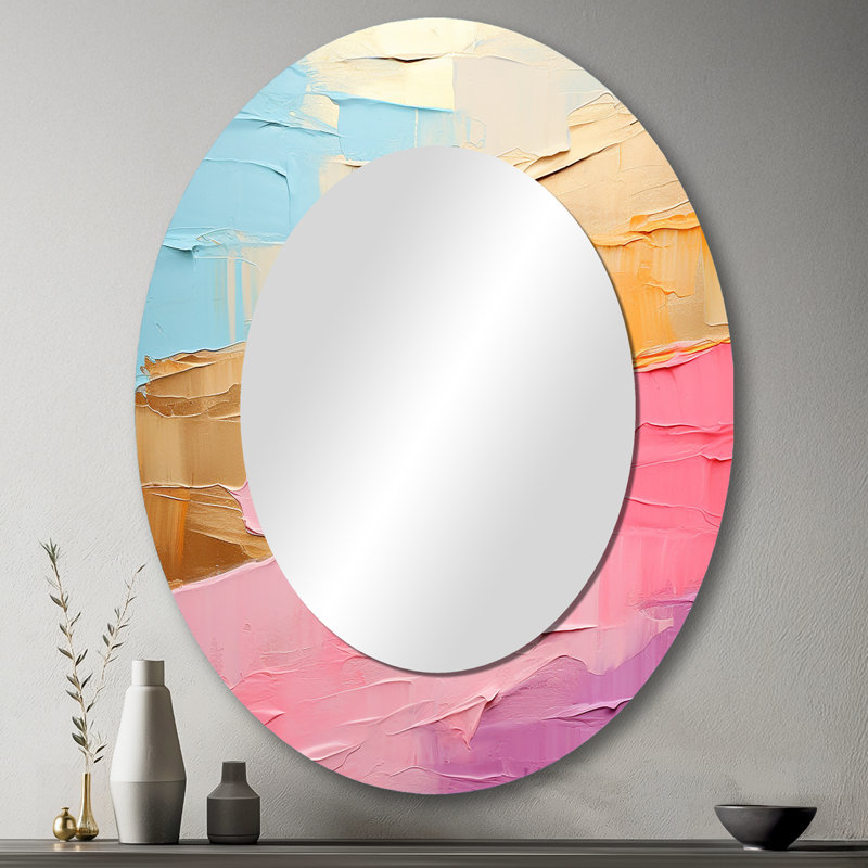 Minimalisme chassant les arcs-en-ciel I - Miroir décoratif ovale sur métal, H 43 po x l 33 po
