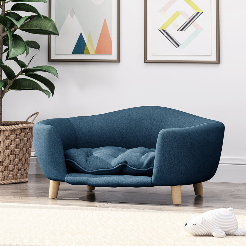 Lit pour chien Mid-Century moderne bleu marine avec pieds en bois de bouleau, assemblage requis