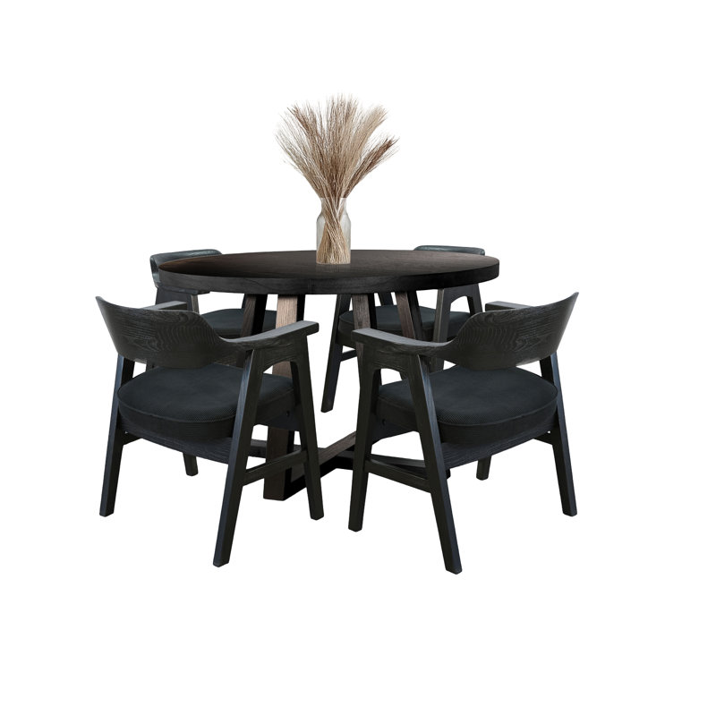 Mia 48" Round Wood Dining Set, 5 Pieces: Table, 4 Chairs, 30" H x 48" W x 48" D
