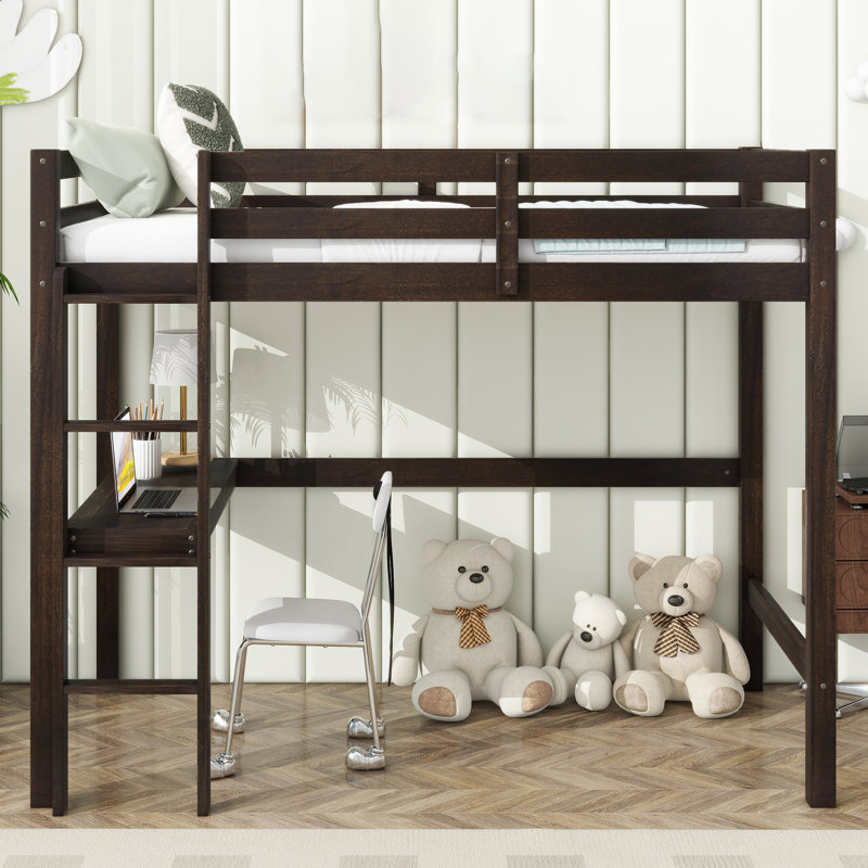 Twin Solid Wood Loft Bed With Built-in-desk, Espresso