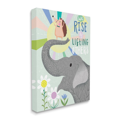 «Rise By Lifting Autres Sentiment Elephant Hedgehog Flowers», art textuel
