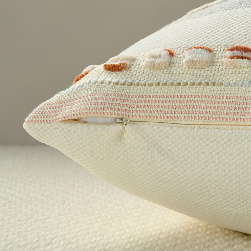 Ensemble de 2 housses de coussin décoratif rouille beige 18 x 18 po, housse de coussin texturée touffetée et rayée, coussins bohème décoratifs