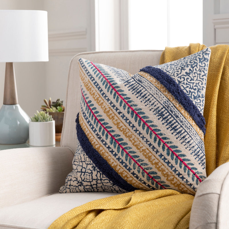 Raja Striped Cotton Reversible Throw Pillow, 18" H x 18" W, Down