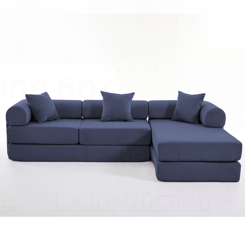 Canapé modulaire en L 3 places en velours côtelé avec coussin de siège à double couche pliable pour canapé d'appoint, Mauve