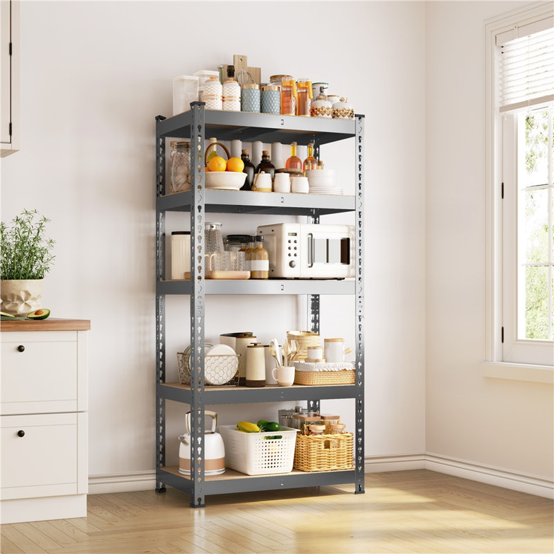 Tevis 60" H x 27.5" W x 12" D 5 Tiers Boltless Adjustable Storage Shelf Goods Rack, Dark Gray