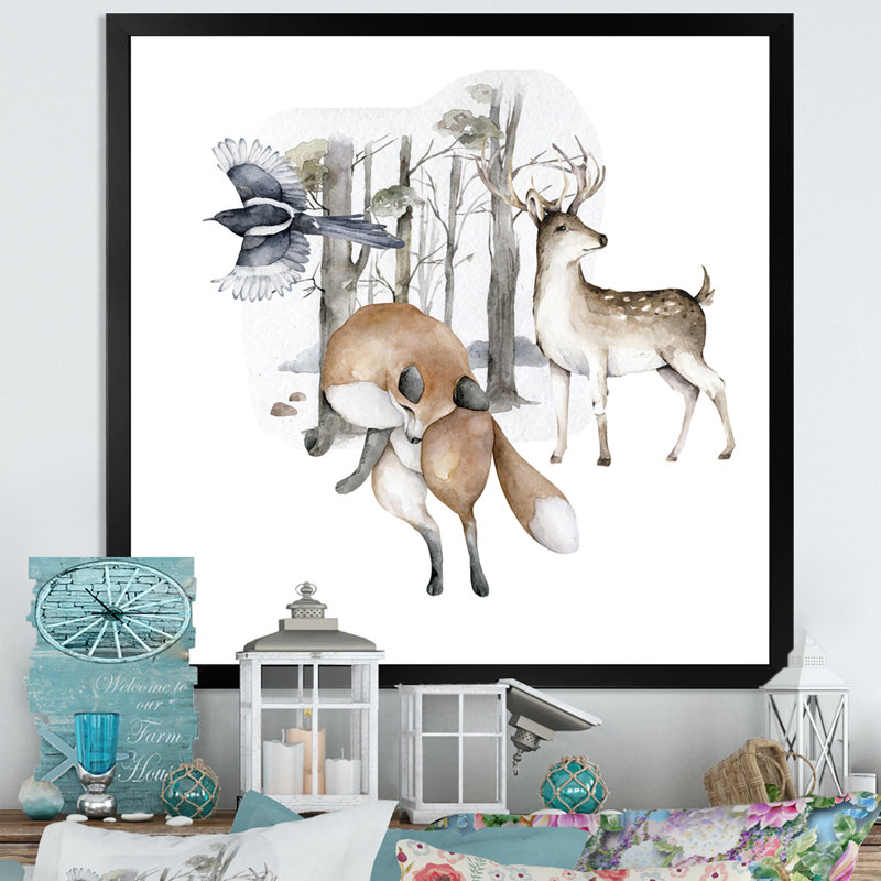«Wild Animals Living Forest», reproduction d'art sur toile, Cadre photo noir, H 16 po x l 16 po x P 1 po