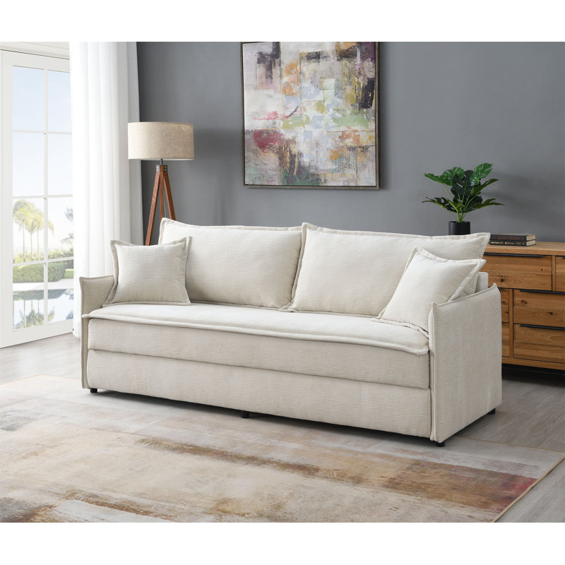 Canapé-lit modulaire en tissu beige avec 2 coussins décoratifs Elisea