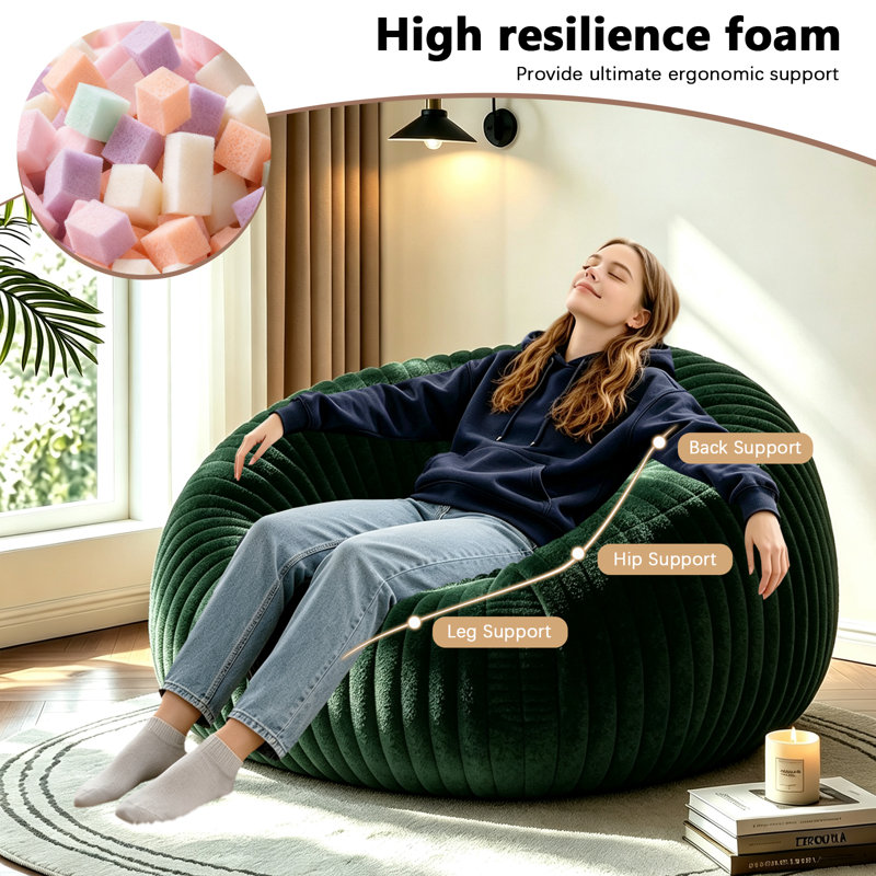Pouf de 120 cm et chaise longue rayée avec rembourrage, Vert
