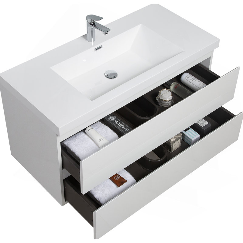 Meuble-lavabo flottant avec lavabo, fixation murale pour économiser de l'espace, conception moderne avec tiroirs à fermeture en douceur et comptoir de qualité supérieure