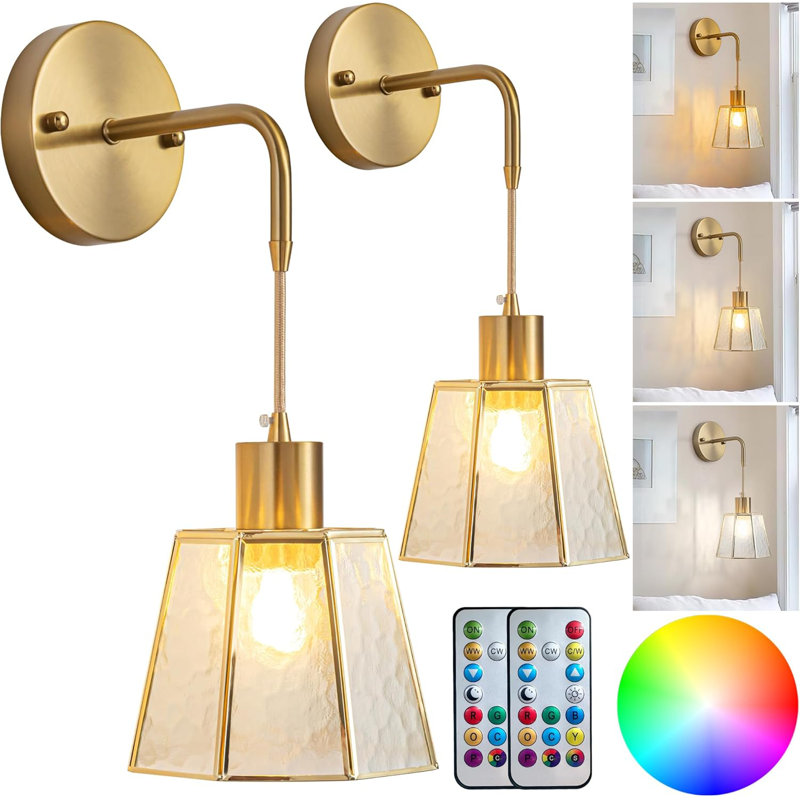 Rechargeable Battery Operated Wall Sconces Set Of 2 With Remote Control, RGB Colour Changing, 50+ Hours Battery Life, Easy Installation For Bedroom, Living Room, And More