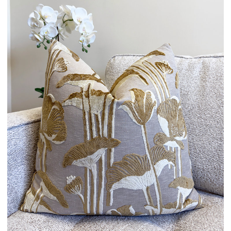Housse de coussin en velours floral, Ambre, 20 x 20 po