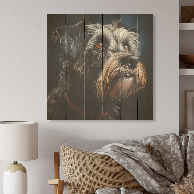 Portrait Schnauzer Sophistication - Art mural en bois sur bois de pin naturel, H 30 po x l 30 po