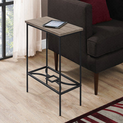 Petite table d'appoint étroite à 2 niveaux, stratifié brun et métal noir