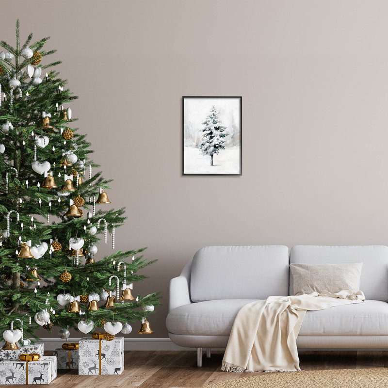 Wintery Snow Tree Scene at-159, Giclée encadrée noir minuit, H 20 po x l 16 po x P 1,5 po