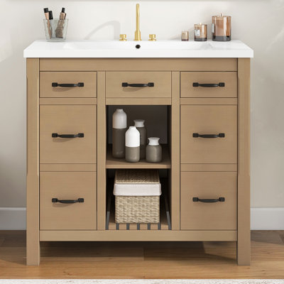 Meuble-lavabo simple 36 po avec plateau en résine Rikayla