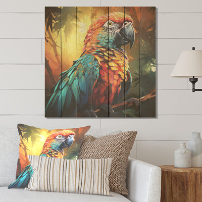 Perroquet de la jungle orange et bleu Paradise I - Perroquet sur bois