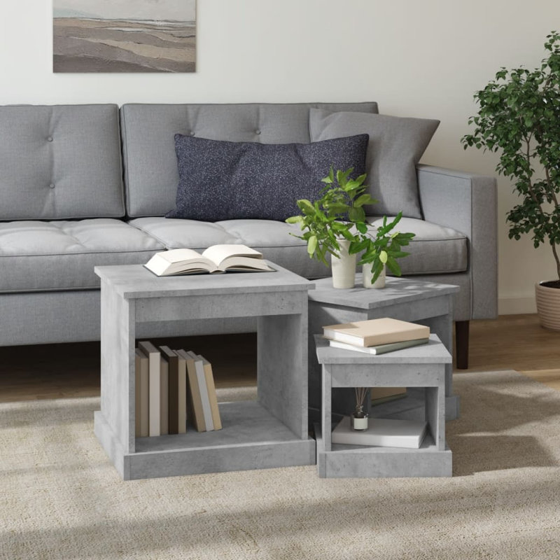 Warkentin Coffee Tables 3 pcs Engineered Wood, Concrete Grey