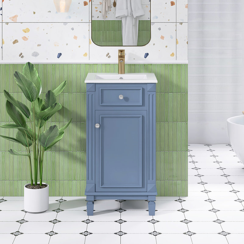 Meuble-lavabo autoportant 17,9 po avec comptoir en céramique 17,9 po, Bleu