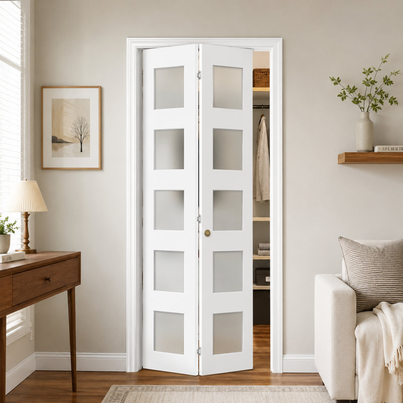 Porte pliante pliante en verre givré 5-Lite apprêtée, 30" x 80"