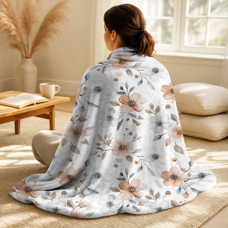 Nomadic Bloom I - Couverture douce florale, jeté en peluche Boho, Floral brun