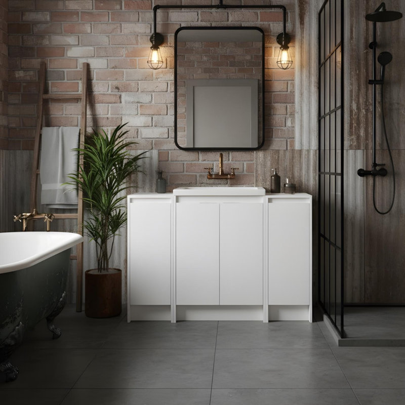 Meuble-lavabo simple autoportant 24 po avec lavabo et deux armoires de rangement 24 po