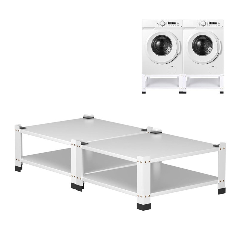 Heavy Duty Washer Dryer Pedestal with Storage Shelf, 28.3x28.3x14 in Steel Stand, 800lbs Anti-Vibration Base, White, Set of 1