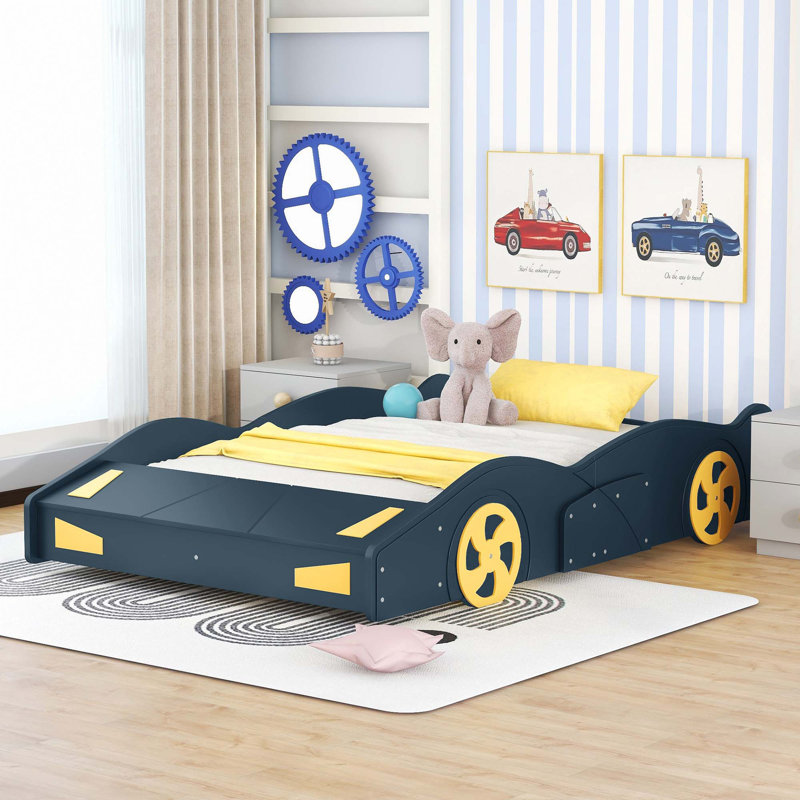Lit plateforme en forme de voiture de course, Bleu foncé, Double