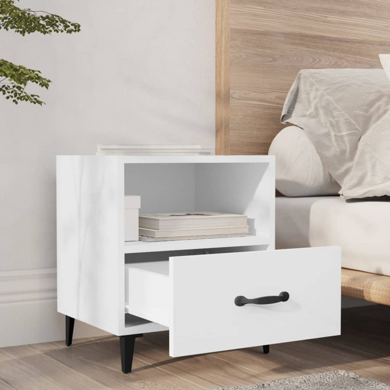 Linita Manufactured Wood Bedside Table, White