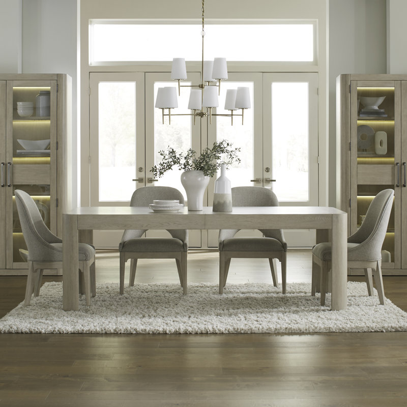 Shaly 4 Person Rectangular Dining Table Set w/ Upholstered Chairs, 5 Pieces: Table, 4 Chairs, Beige