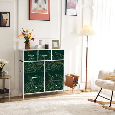 Commode avec 9 tiroirs en tissu, commode haute pour chambre à coucher, commode à grandes tiroirs pour le salon