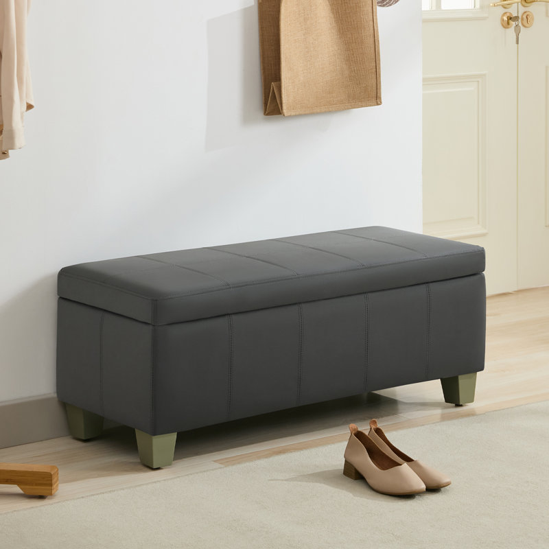 Banc de rangement rembourré en similicuir de 41 po de largeur, Gris foncé, H 15,5 po x l 41 po x P 16,3 po