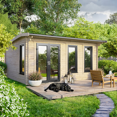 Powersheds 16 x 12ft Apex Log Cabin, Doors to the Left - 44mm