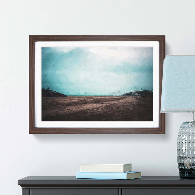 Cornwall Beach in England in Abstract - Picture Frame Graphic Art Print, 27cm H x 36cm W x 2cm D, Walnut Framed