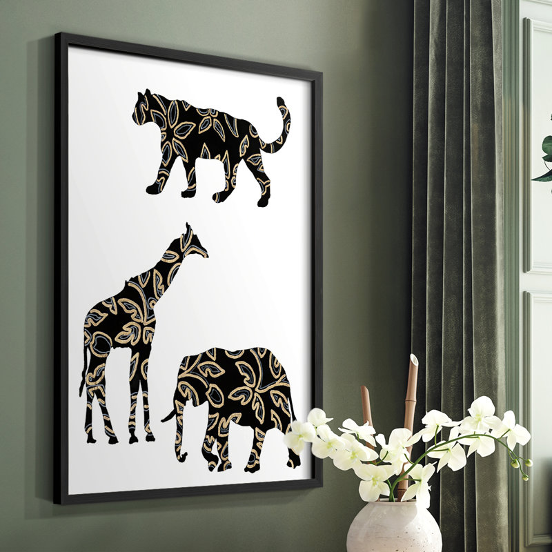 Reproduction encadrée d'animaux en safari ornementaux III, H 10 po x l 8 po, Noir