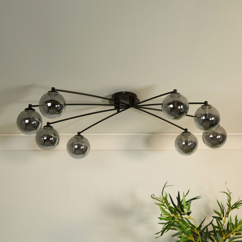 Glass Semi Flush Mount, 220cm H x 1020cm W x 630cm D, 8 Lights, Matte Black