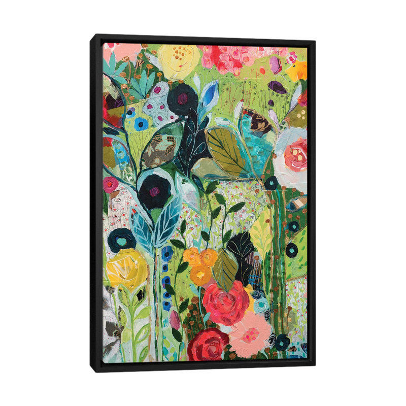 «Botanical Bliss», impression sur toile, H 26 po x l 18 po x P 1,5 po, Toile avec cadre noir, Pas de tapis