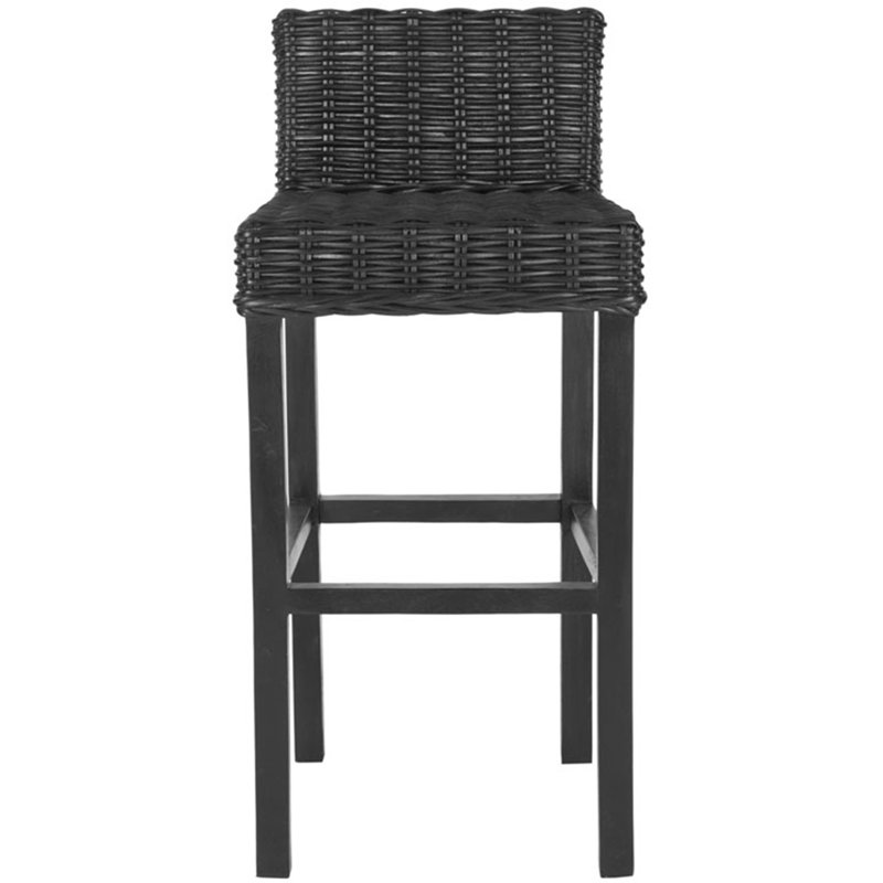 Montclare Cappuccino Mango Wood Bar Stool - Woven Rattan Back & Seat, Bohemian Style, Black