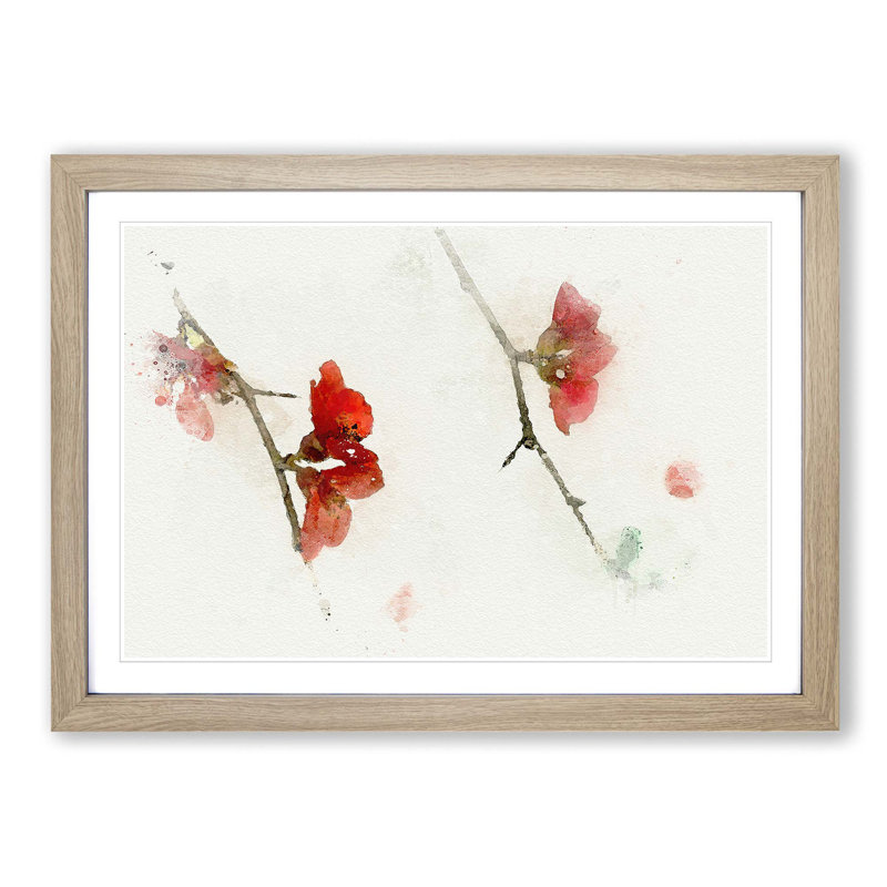 Pink Flowers & Thorns in Abstract - Picture Frame Graphic Art Print, 50cm H x 76cm W x 2cm D, Oak