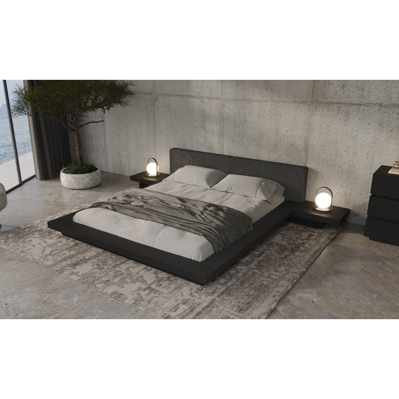 Lit plateforme Bardella, Très grand, Tissu wengé / carbone