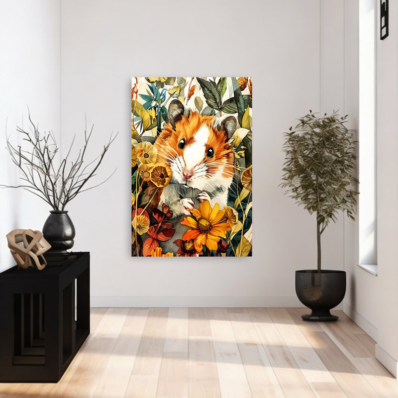 Mignon jardin hamster fantaisiste, art mural d'automne, H 48 po x l 32 po
