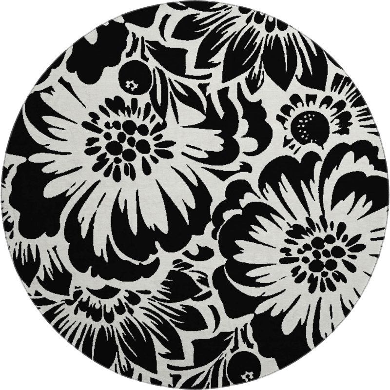 Premium Machine Washable Cerrito AMF551 Black Rug, Round 8'