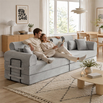 Boneless L Shape Modular Sectional Sofa, Compressed Sectional Sofa Modern Minimalist Style Corduroy Couch,Unfold Into A Bed, Bedroom, Comfy Compressed Sofa Couch Space-Efficient Design