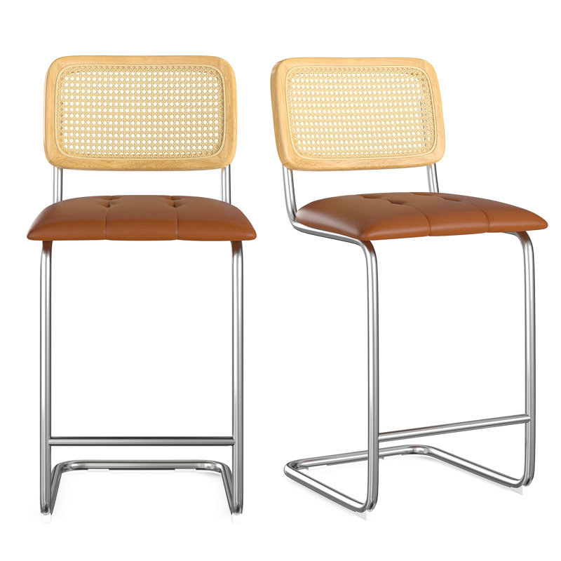Baur Upholstered Counter Stool with Metal Frame, Silver, Brown, Counter Stool (26" Seat Height)