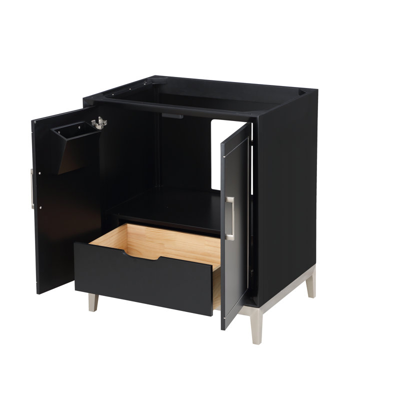 Gracie 30'' W Single Vanity, Midnight Black, Satin Brass, White Quartz