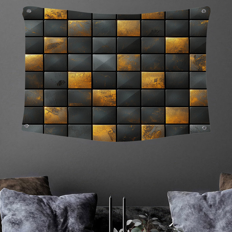 Tapisserie murale carrés - décoration murale graphique, H 68 po x l 80 po