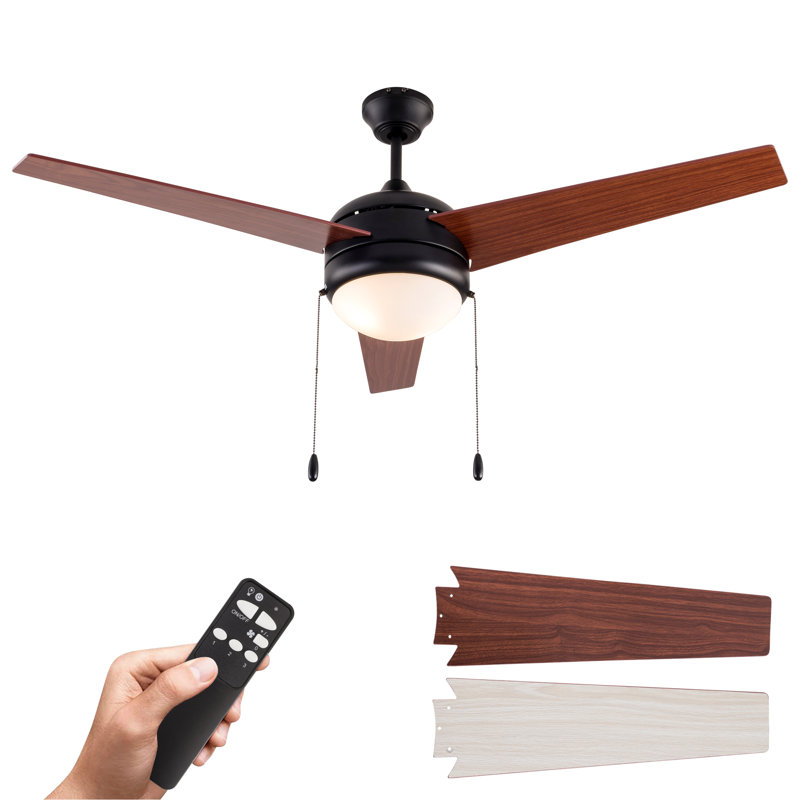 52" Ceiling Fan with Light Kit, Pull Chain and Remote Control