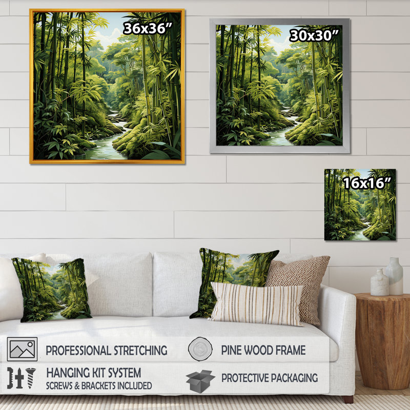«Relaxing Bamboo Jungle I», art mural en bambou, Cadre simple noir, H 16 po x l 16 po x P 1 po