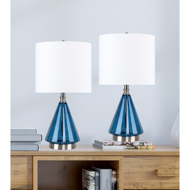 Ensemble de lampe de table Prestonne, Bleu / nickel brossé